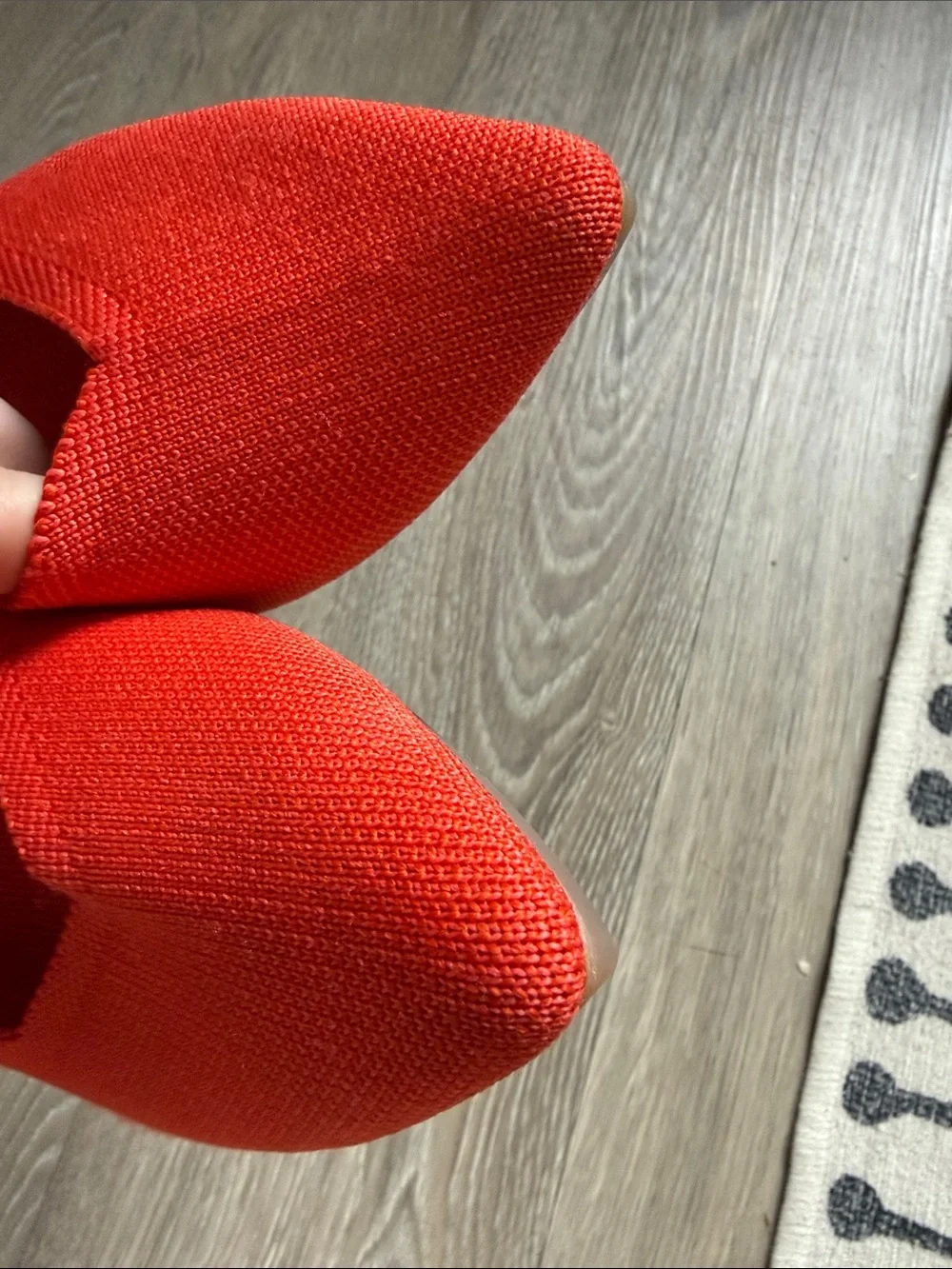 Rothy's Red Pointed Knit Slip-On Flats with Blue Trim